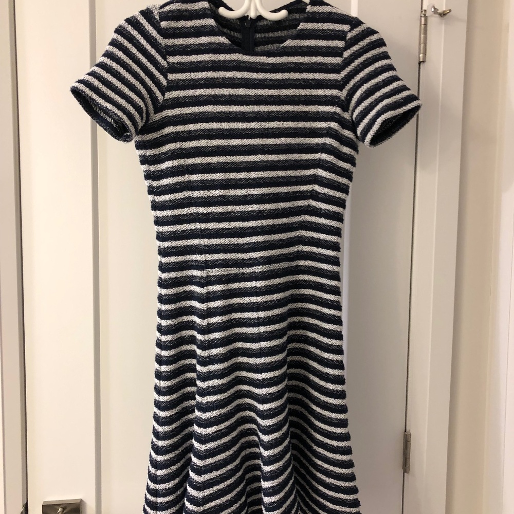 Theory Navy White Striped Fit & Flare Dress